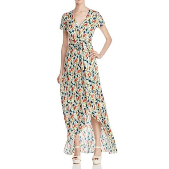 Alice Olivia Dress 2 Adrianna Bird Party Mock Wrap Maxi Multi Feminine Romantic - Picture 1 of 16